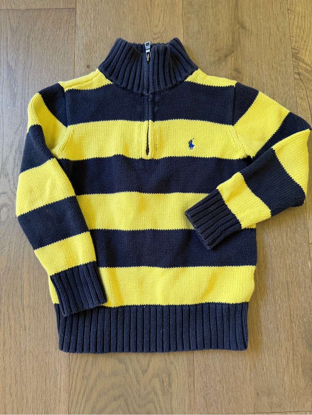 Polo by Ralph Lauren Navy & Yellow Striped Half-Zip Mock Neck Sweater 6